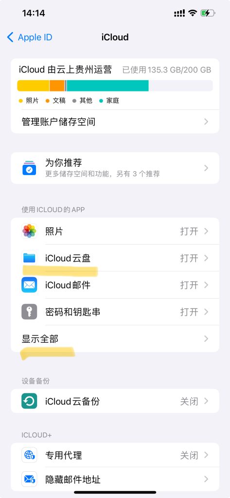 打开 App 的 iCloud 功能：iCloud 云盘