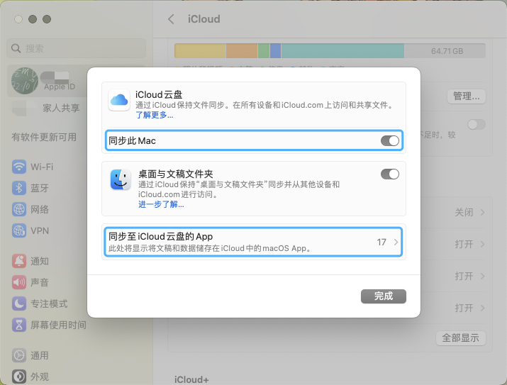 打开 App 的 iCloud 功能：Mac