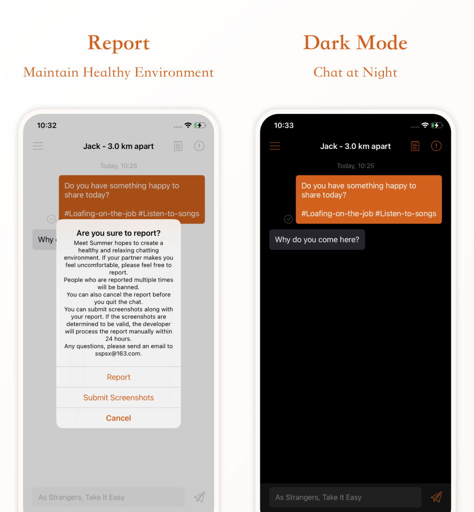 MeetSummer Interface: report & dark mode